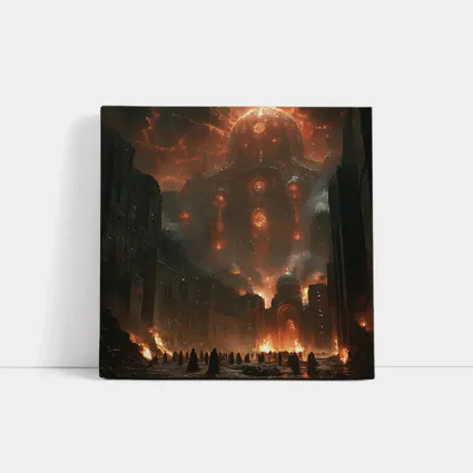 Dark Fantasy City Burning Cosmic Entity Sky