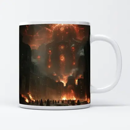 Dark Fantasy City Burning Cosmic Entity Sky