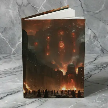 Dark Fantasy City Burning Cosmic Entity Sky