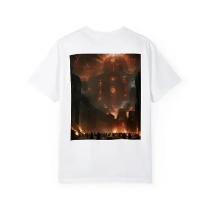 Dark Fantasy City Burning Cosmic Entity Sky