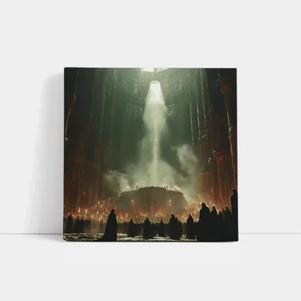 Dark Cathedral Ritual Robed Figures Ancient Hall