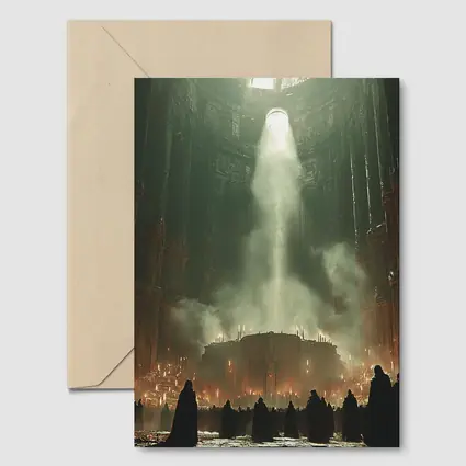 Dark Cathedral Ritual Robed Figures Ancient Hall