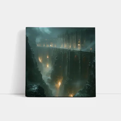 Dark Fantasy Bridge Over Misty Chasm