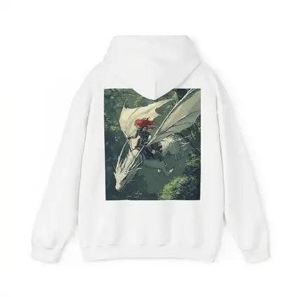 Red Hair Warrior Riding White Dragon Forest
