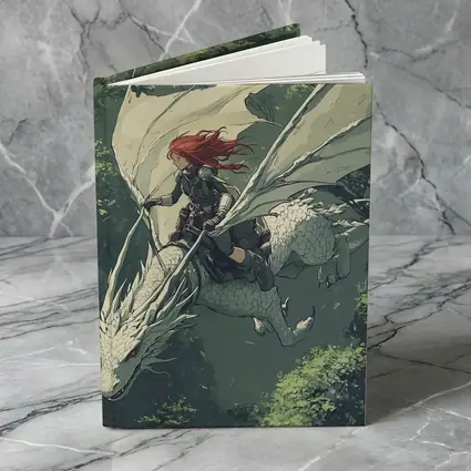 Red Hair Warrior Riding White Dragon Forest
