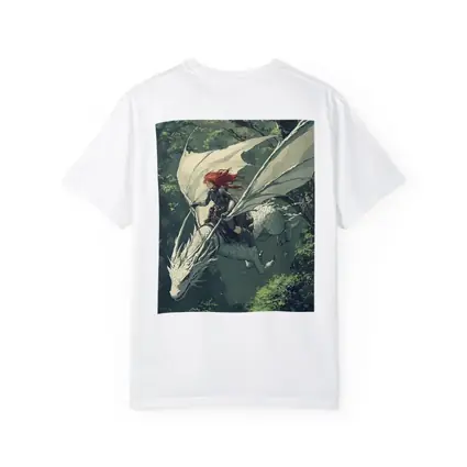 Red Hair Warrior Riding White Dragon Forest