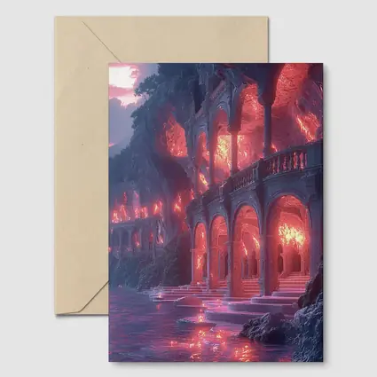 Fantasy Glowing Palace Carved Into Cliffside