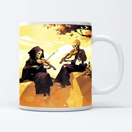 Skeletons Playing Violin Autumn Golden Landscape