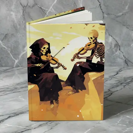 Skeletons Playing Violin Autumn Golden Landscape