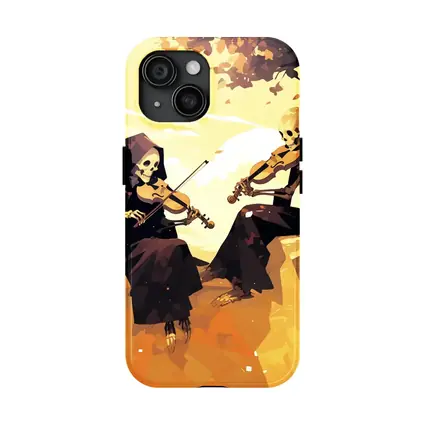 Skeletons Playing Violin Autumn Golden Landscape