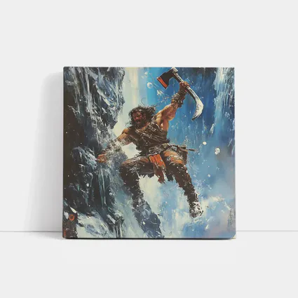Barbarian Warrior Wielding Axe Icy Cliff