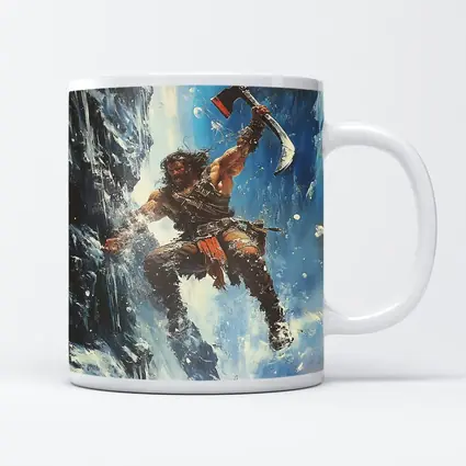 Barbarian Warrior Wielding Axe Icy Cliff