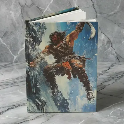 Barbarian Warrior Wielding Axe Icy Cliff