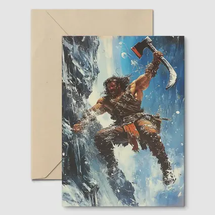 Barbarian Warrior Wielding Axe Icy Cliff