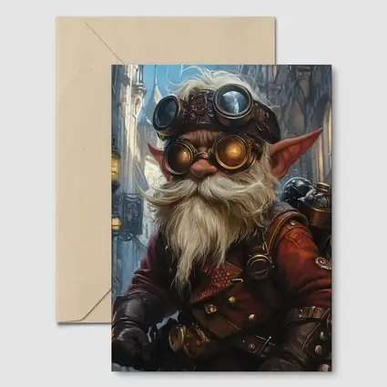 Steampunk Gnome In Dark Fantasy City