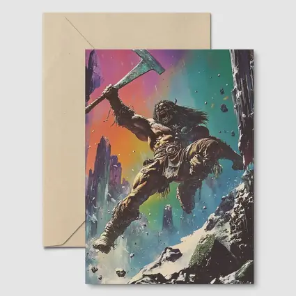 Barbarian Warrior Axe Colorful Fantasy Ruins
