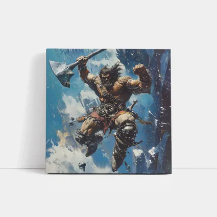 Barbarian Warrior Leaping With Battle Axe