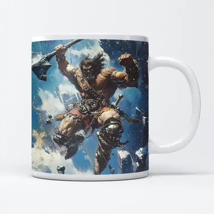 Barbarian Warrior Leaping With Battle Axe