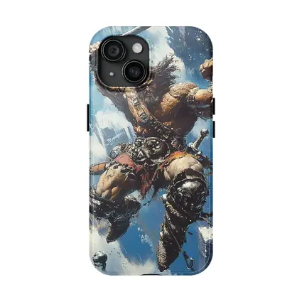 Barbarian Warrior Leaping With Battle Axe