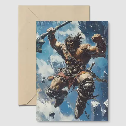 Barbarian Warrior Leaping With Battle Axe