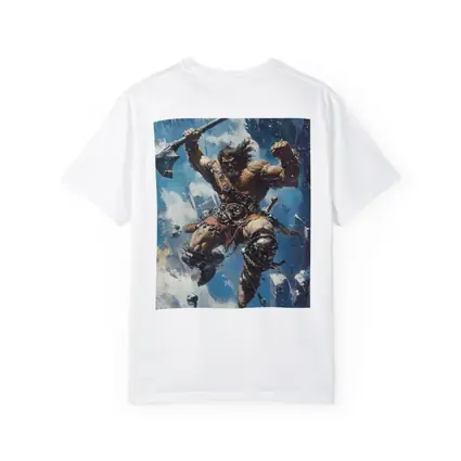 Barbarian Warrior Leaping With Battle Axe