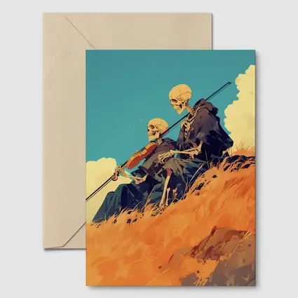 Skeletons Playing Violin on Golden Hill
