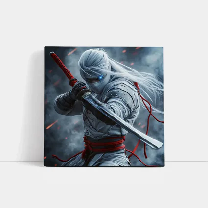 White Ninja Warrior Katana Smoke Background