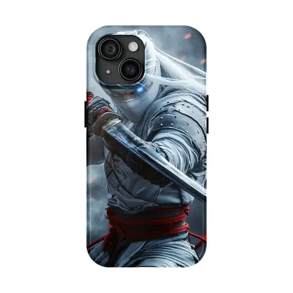 White Ninja Warrior Katana Smoke Background