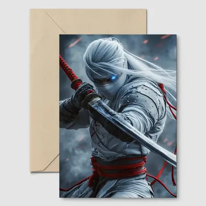 White Ninja Warrior Katana Smoke Background