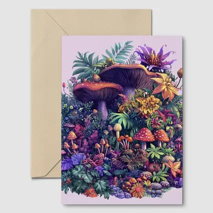 Colorful Mushrooms and Tropical Flowers Fantasy