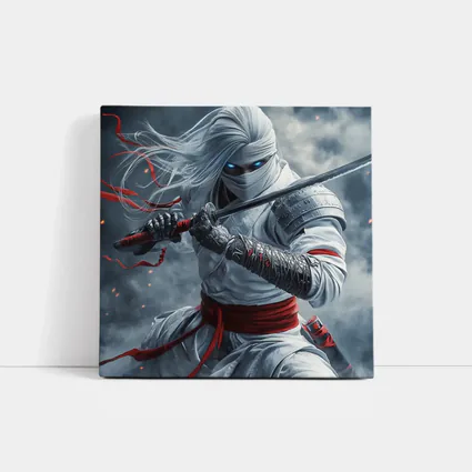 White Ninja Warrior Sword Smoke Battle