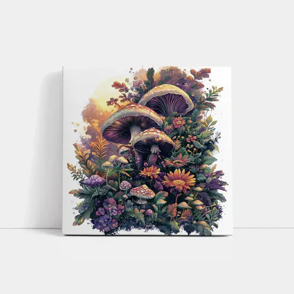 Mushrooms and Wildflowers Botanical Fantasy Art