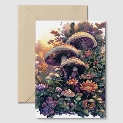 Mushrooms and Wildflowers Botanical Fantasy Art