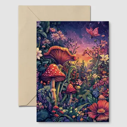 Psychedelic Mushroom Garden Fantasy Night Sky