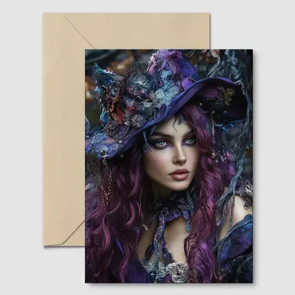 Purple Witch Woman With Cats Dark Fantasy