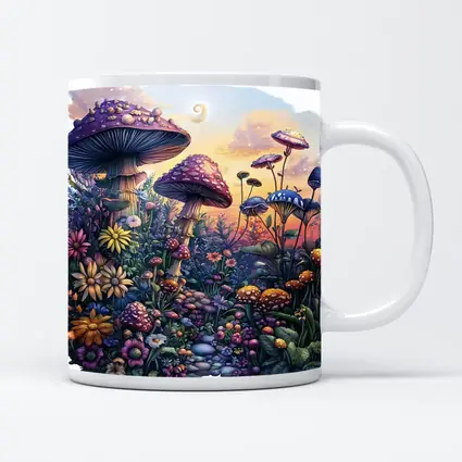 Fantasy Mushrooms and Wildflowers Sunset Garden