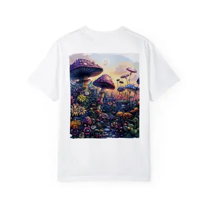Fantasy Mushrooms and Wildflowers Sunset Garden