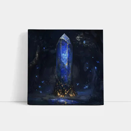 Glowing Blue Crystal Tower Dark Fantasy Forest