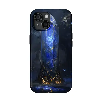 Glowing Blue Crystal Tower Dark Fantasy Forest