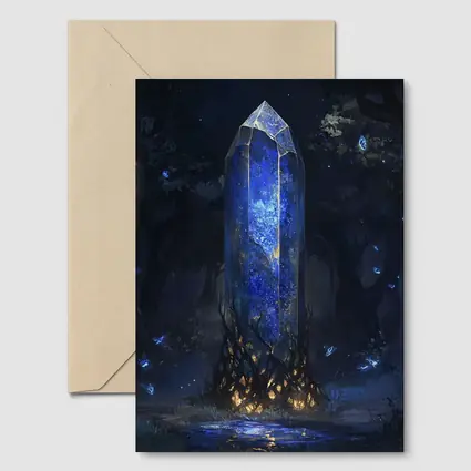 Glowing Blue Crystal Tower Dark Fantasy Forest
