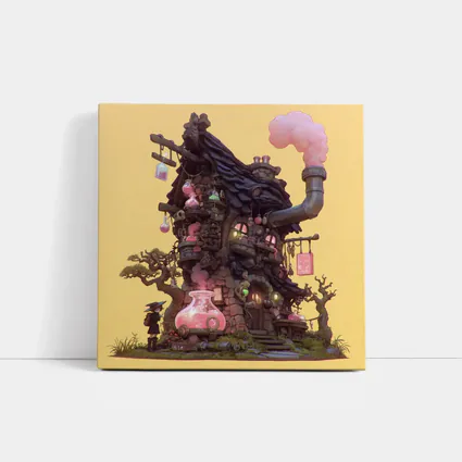 Witch Alchemy Shop Fantasy Art Yellow Background
