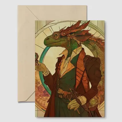 Steampunk Lizard Explorer Art Nouveau Style