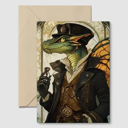 Steampunk Dragon Gentleman Art Nouveau Style