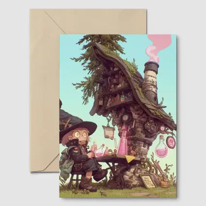 Cartoon Witch Girl Potion Lab Tree House