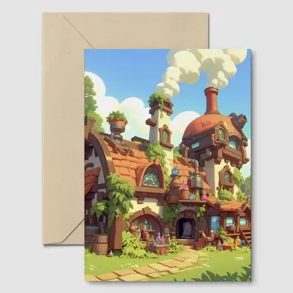 Fantasy Potion Shop Whimsical Cartoon Village Art