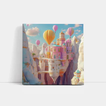 Pastel Fantasy Castle Hot Air Balloons Canyon