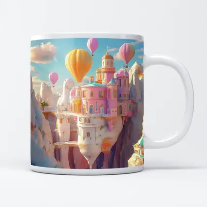 Pastel Fantasy Castle Hot Air Balloons Canyon