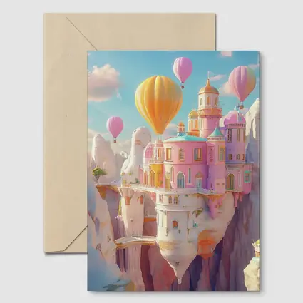 Pastel Fantasy Castle Hot Air Balloons Canyon