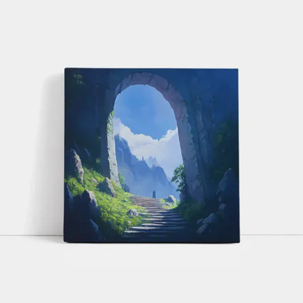 Fantasy Stone Arch Gateway Mountain Landscape Painting