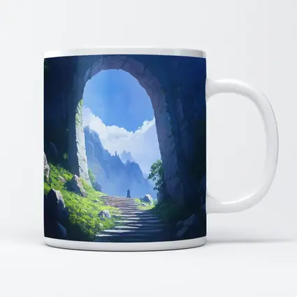 Fantasy Stone Arch Gateway Mountain Landscape Painting